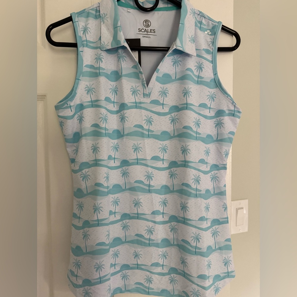 Palm Tree Print Sleeveless Polo
